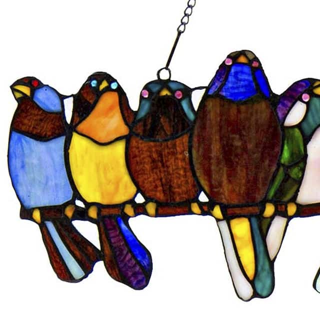 River of Goods Stained Glass 'Birds on Wire' 9.25-in. Window Panel - 24.25"L x 0.25"W x 9.5"H
