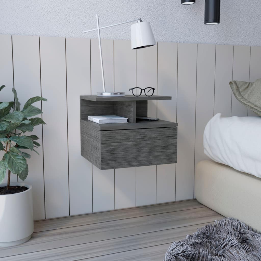 Floating Nightstand with Drawer and Open Shelves, Easy Assembly, Compact Design