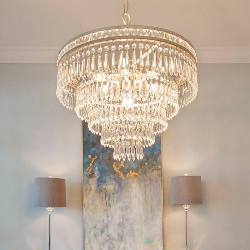 Mercer 7 Light Hand Cut Crystal Silver Convertible Chandelier - 20'' W x 23.25'' H