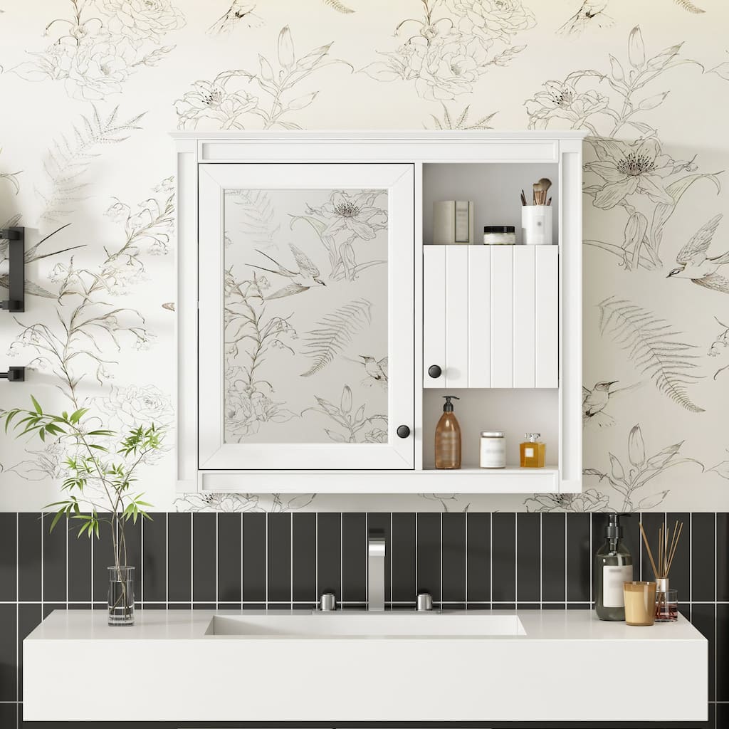 32'' Bathroom Wall Cabinet with Mirror,Medicine Cabinet with 3 Shelves,Over Toilet Storage