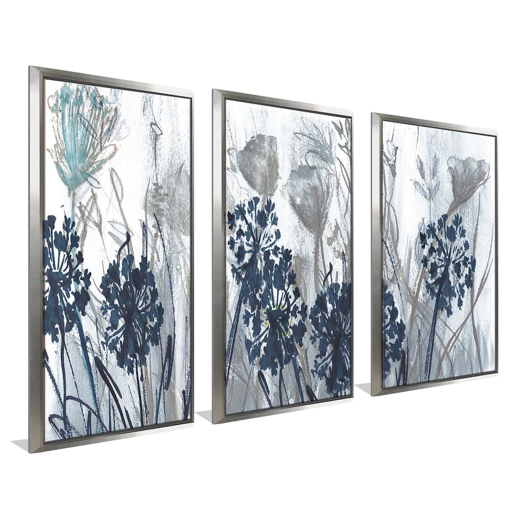 "Indigo Field Susan Jill" Print in Floating Canvas, Set of 3 - Blue