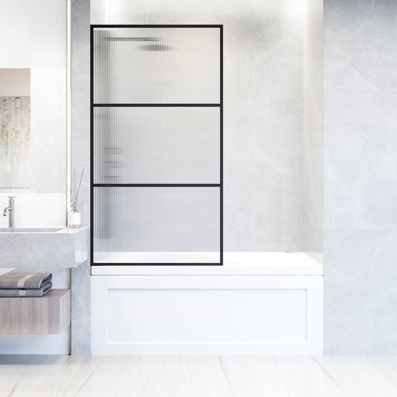 VIGO Divide 34" W x 62" H Framed Fixed Tub Screen in Matte Black