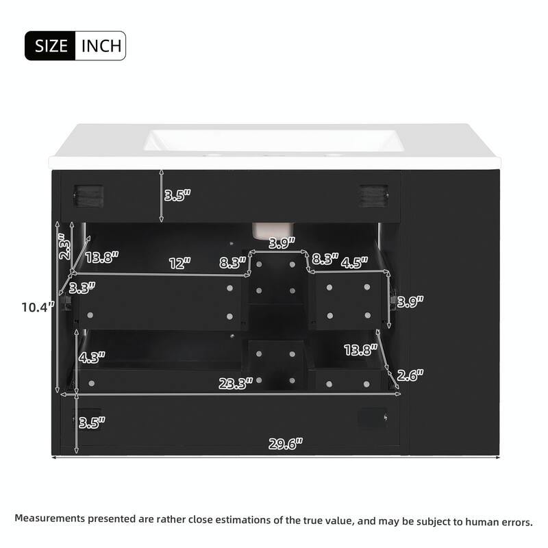 30" Wall Mounted Bathroom Vanity - Floating Storage Cabinet with 2 Drawers and 3-Hole Single Ceramic Sink