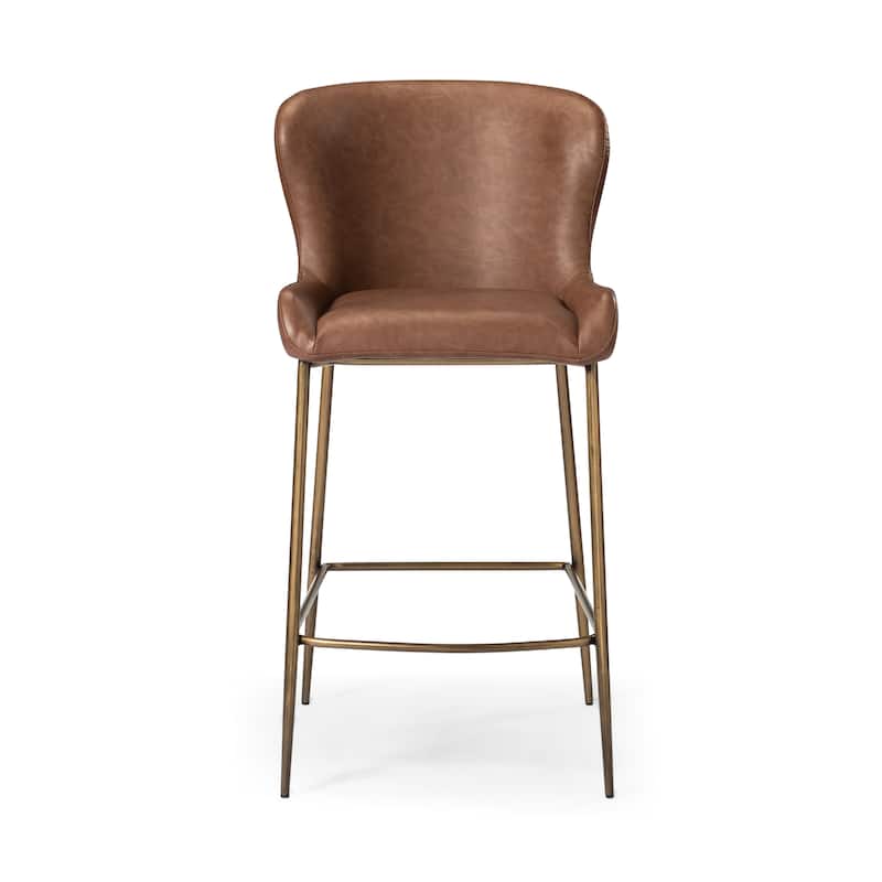 Maven Lane Naomi Metal Kitchen Stool with Vegan Leather Upholstery