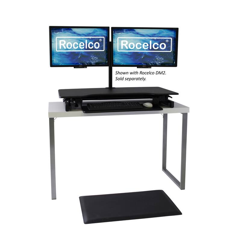 Rocelco 40 in. W Black Height Adjustable Standing Desk Converter with Anti Fatigue Mat Tall Computer Riser Platform