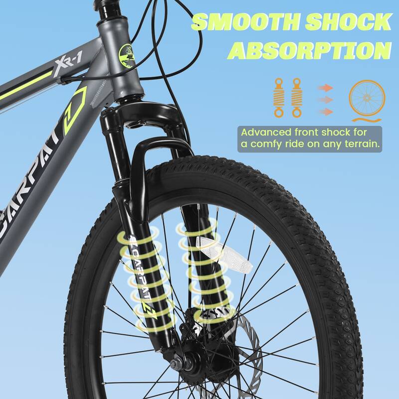 24 Inch Mountain Bike Boys Girls,Steel Frame,Shimano 21 Speed Mountain Bicycle with Daul Disc Brakes and Front Suspension MTB