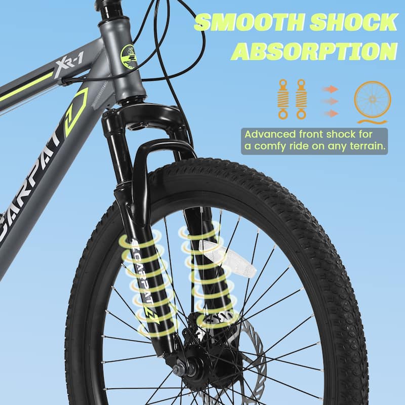 Kids' Mountain Bike - Steel Frame, Shimano Gears, Dual Disc Brakes, Front Suspension - 24