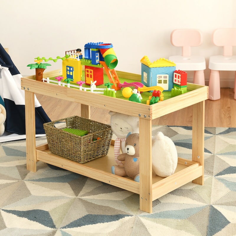 Gymax Patented Wood Kids Activity Play Table Block Table Multifunction - 32.5'' x 17'' x 19.5''