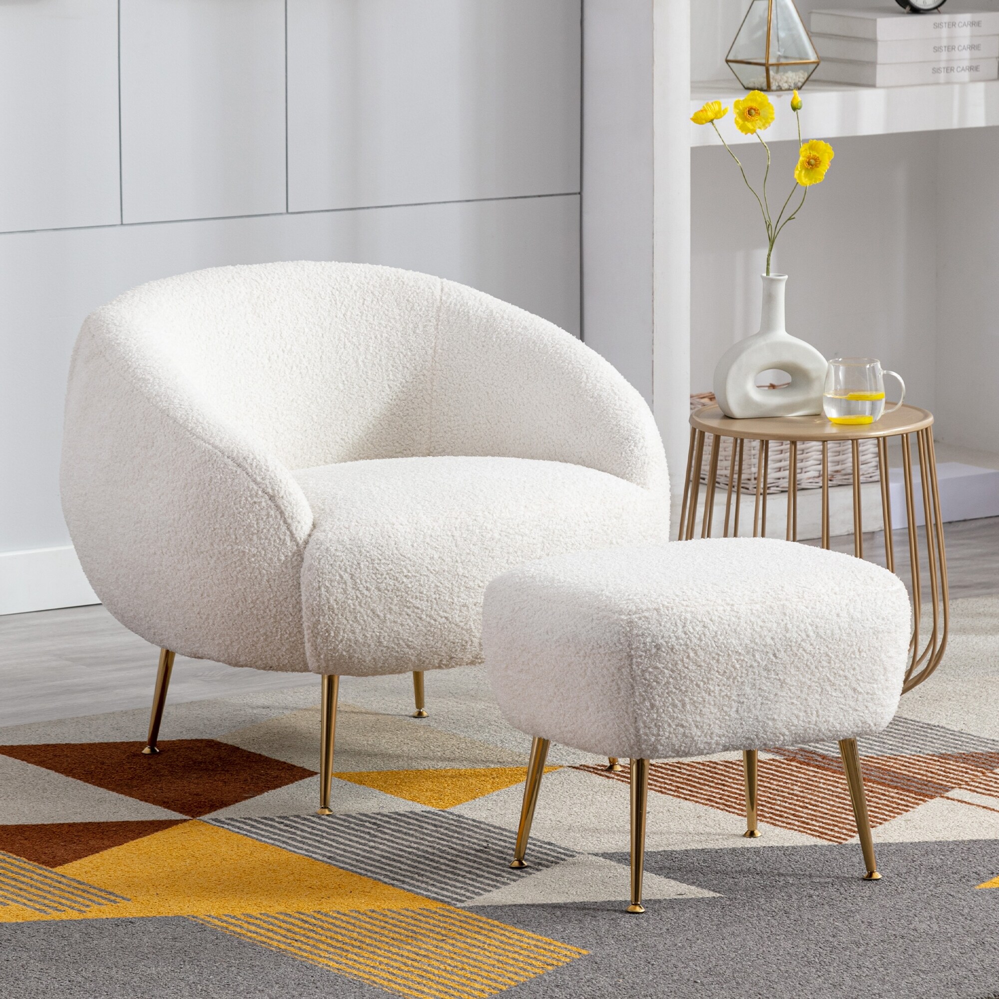 Velvet armchair with ottoman online