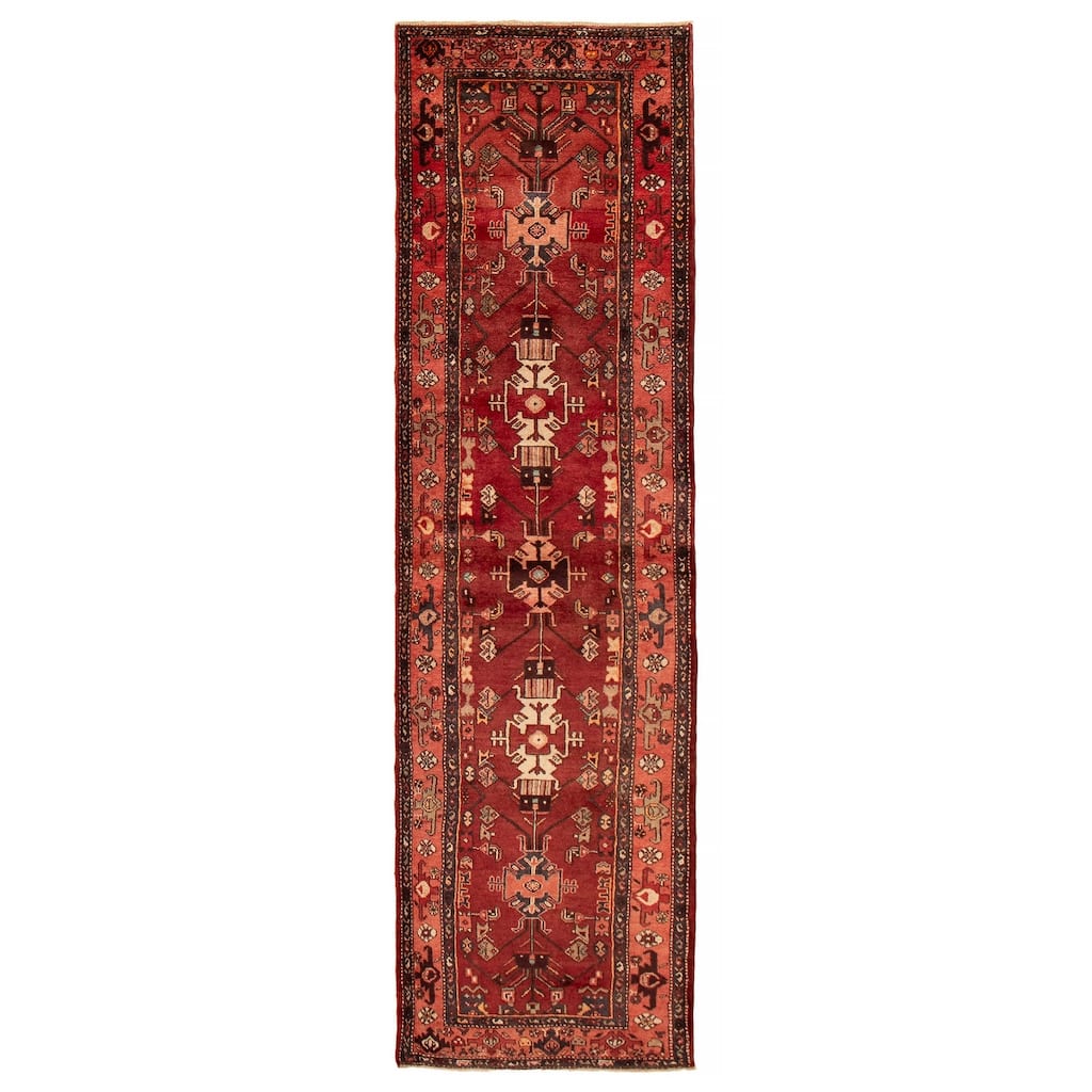 ECARPETGALLERY Hand-knotted Anadol Dark Red Wool Rug - 3'5 x 10'10