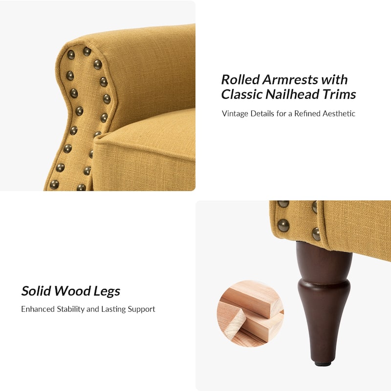 Nyctelius Upholstered Comfy Accent chair with Turned Wooden Legs and Nailhead Trim Set of 2 by HULALA HOME