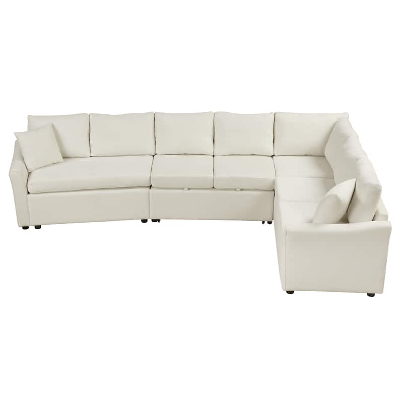 124.8"L-shaped Sofa Convertible Sofa Bed Pull Out Sofa Sleeper with Two Back Pillows, Two USB Ports and Two Power Sockets for Li