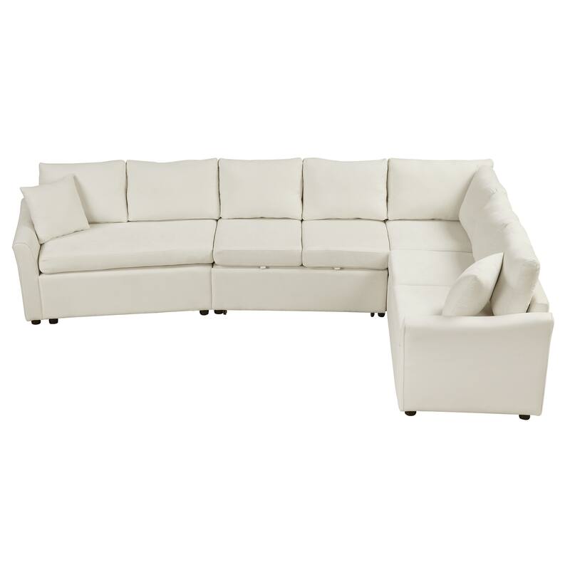 L-shaped Sofa Convertible Sofa Bed Pull Out Sofa Sleeper with Two Back Pillows, Two USB Ports and Two Power Sockets