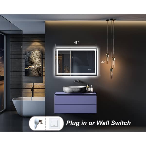 dimension image slide 0 of 4, KIOTEE Super Bright Anti-fog LED Bathroom Mirror with Backlit and Front Lighting 3-Year Warranty