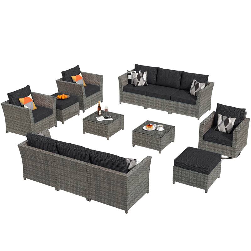 HOOOWOOO 13-piece Outdoor Wicker Patio Furniture Sectional Set with Swivel Chair