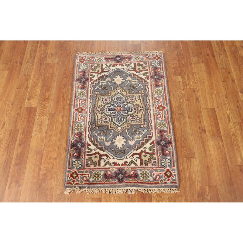 Hand Knotted Oriental 100% Wool Carpet Traditional Medallion Greys & Charcoal Heriz (serapi) Area Rug - 3' 0'' X 2' 0''