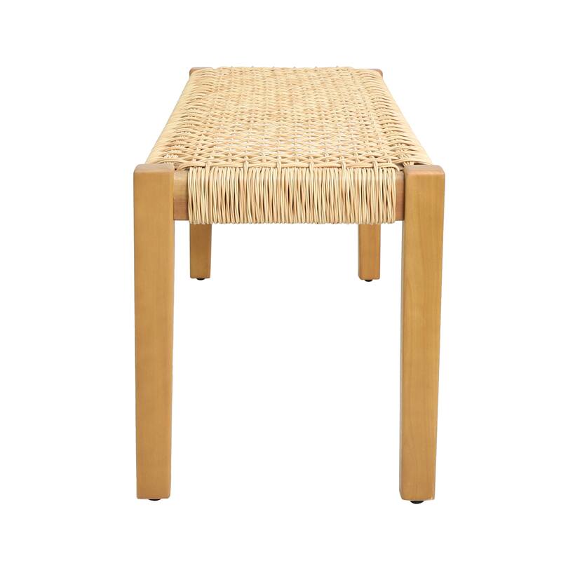 Acacia Wood Backless Bench with Faux Rattan Seat