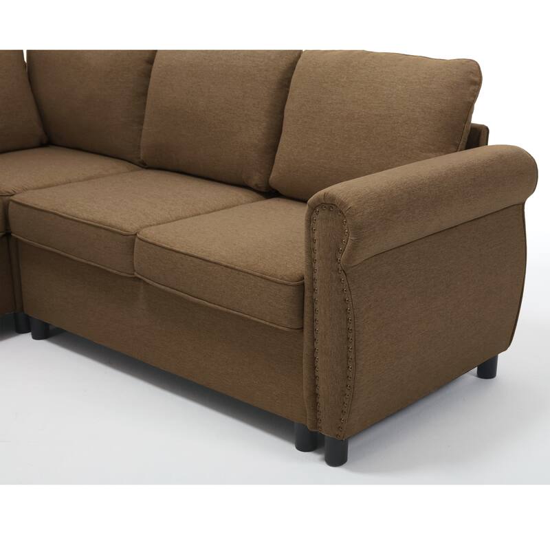 104'' 6-Seat L-Shaped Sectional Sleeper Sofa 2-in-1 Pull Out Couch Bed
