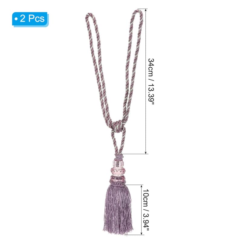 2 Pack Handmade Crystal Curtain Tiebacks Home Office Decorative - Purple - 13"