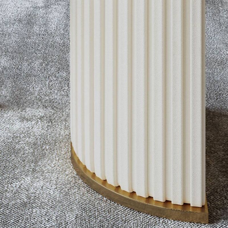 Modern Minimalist White Oval Dining Table with Glossy Sintered Stone Tabletop, Roman Column Frame Table Legs