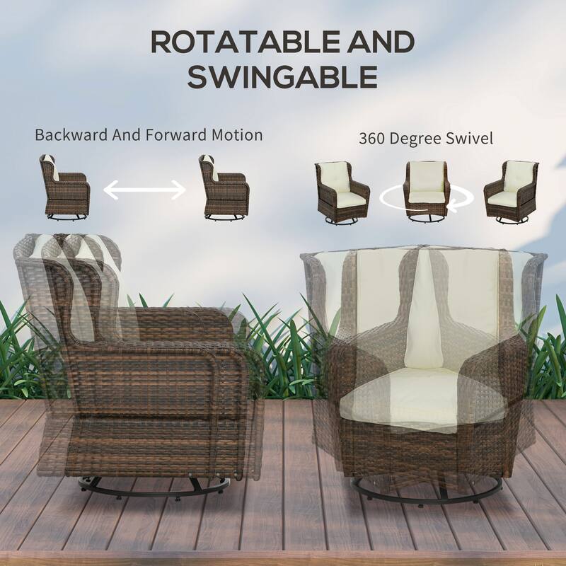 Outsunny 4 Piece PE Wicker Patio Furniture Set, Conversation Set with 2 360° Swivel Rocking Armchairs, 1 Loveseat Sofa