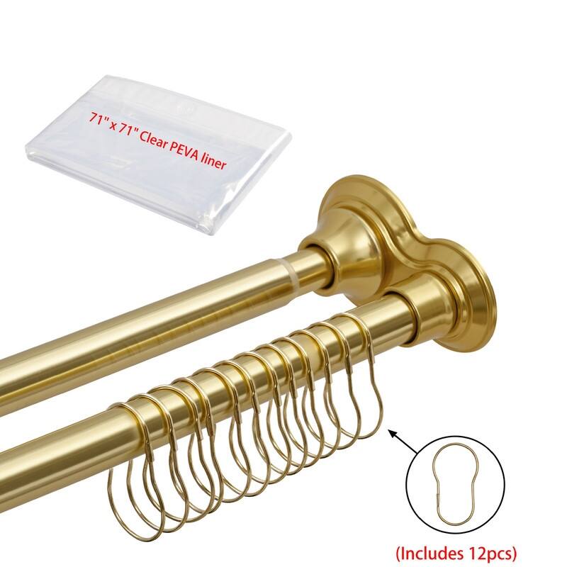 Utopia Alley 72-Inch Adjustable Rust-Proof Aluminum Double Shower Curtain Tension Rods, Includes Shower Liner and Shower Hooks - Gold