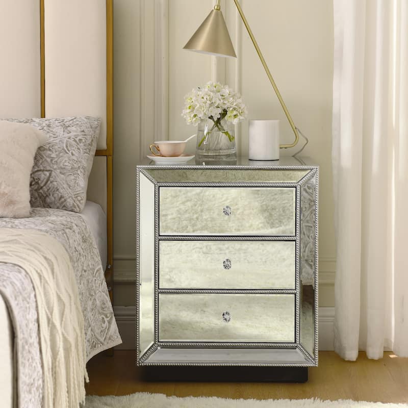 W 22"X D 16 ' X 26.8" Flash silver mirror three drawer cabinet