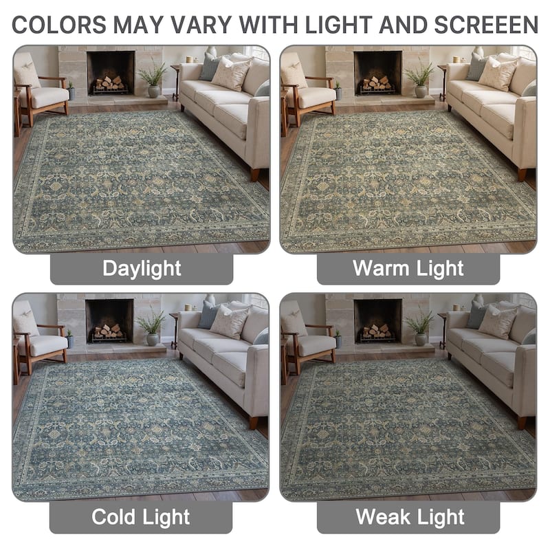 Mcow Grace Muted Floral Low Pile Non-Slip Machine Washable Area Rug