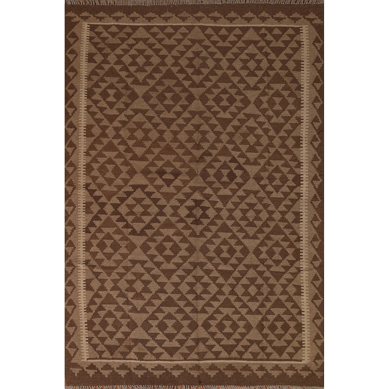 Tribal Geometric Kilim Area Rug Flat-weave Oriental Wool Carpet - 4'10" x 6'8"