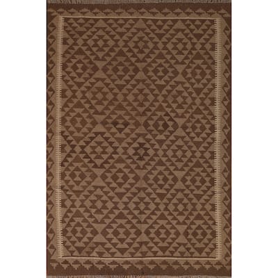 Tribal Geometric Kilim Area Rug Flat-weave Oriental Wool Carpet - 4'10" x 6'8"