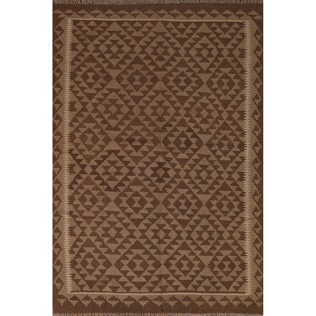 Tribal Geometric Kilim Area Rug Flat-weave Oriental Wool Carpet - 4'10" x 6'8"