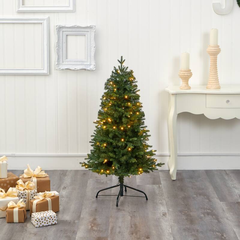 4' Pre-Lit Vermont Fir Artificial Christmas Tree, Warm Clear LED Lights - 4 Foot