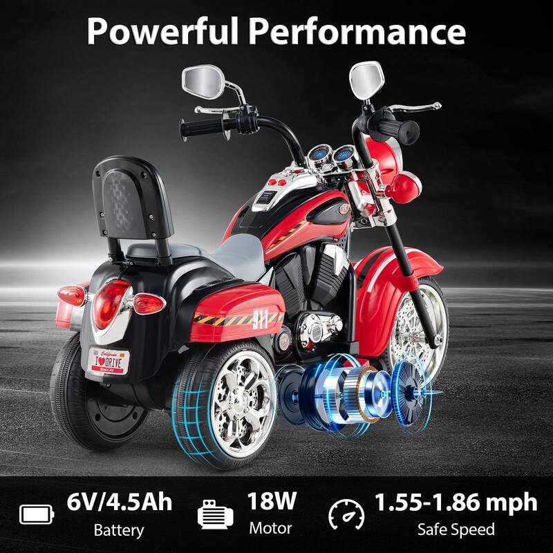 Gymax 6V Electric Kids Motorcycle 3-Wheel Ride On Toy w/ Adjustable