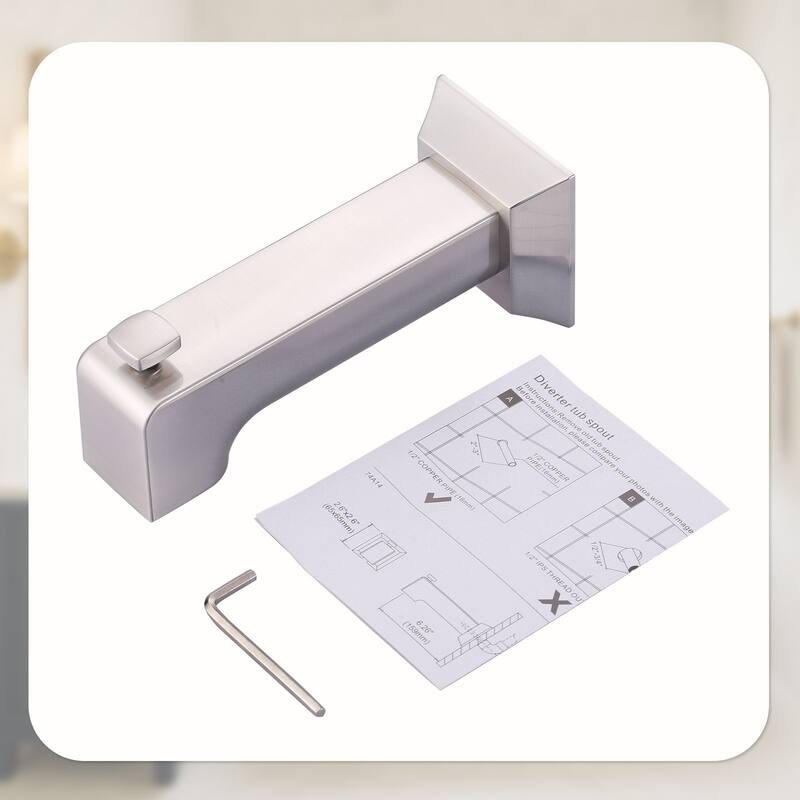 WOWOW Wall-Mounted Square Bathtub Spout with Diverter