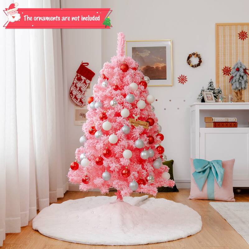 Gymax 4.5/6.5/7.5 FT Artificial Snow Flocked Pink Christmas Tree Unlit - See details