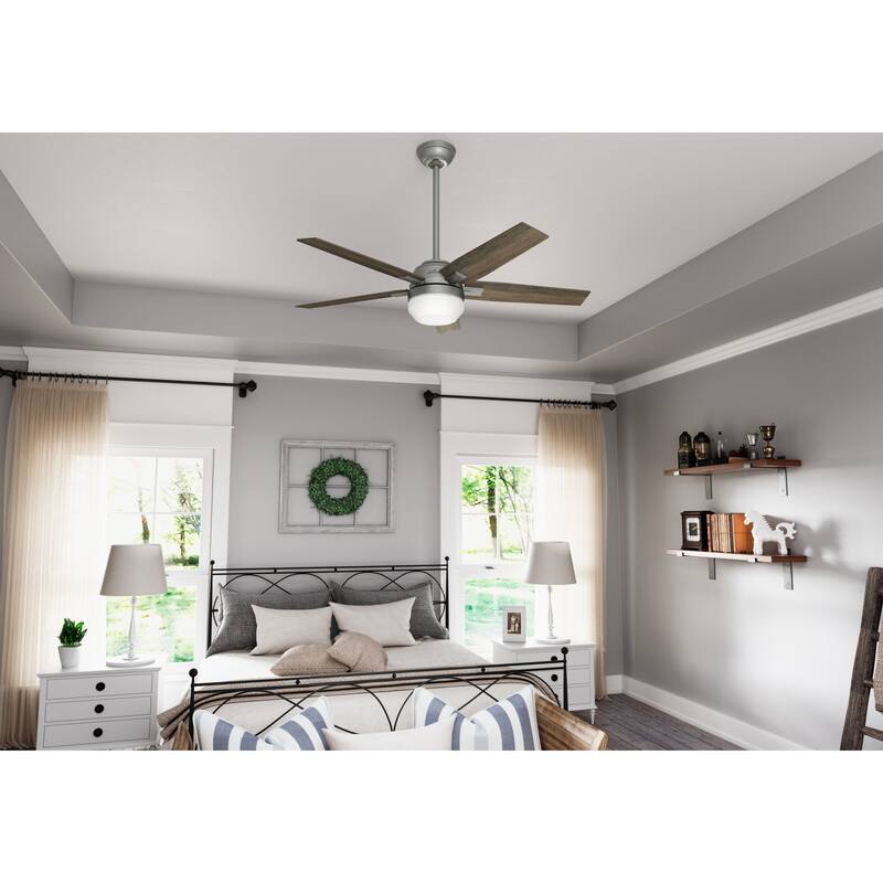 Hunter 52" Apex Ceiling Fan with LED Light Kit and Handheld Remote, Snap-On Blades - Matte Silver