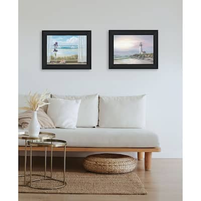 Trendy Decor 4U "Lighthouse at Sunset" Printed Framed Wall Art by Georgia Janisse