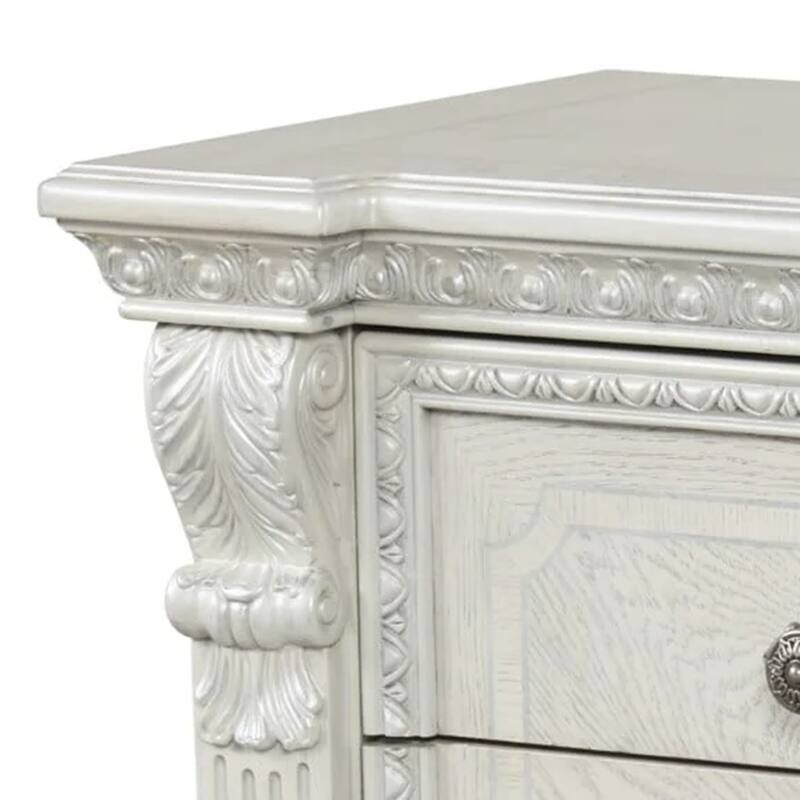 Naddy Nightstand, 2 Drawers, USB, Wire Brushed White Wood, 30 Inch