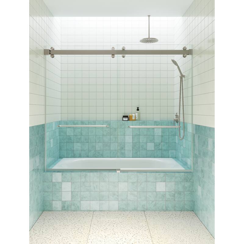 Polaris 60 in. x 60 in. Fully Frameless Glass Sliding Bypass Bathtub Doors with Square Hardware