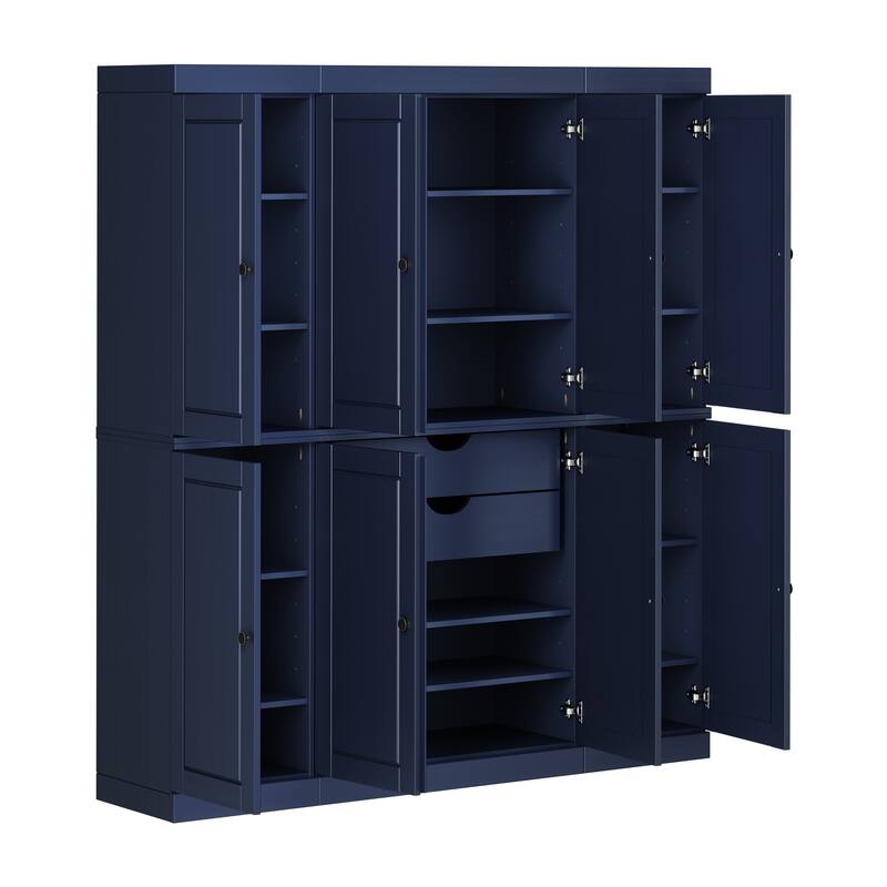 Palace Imports 100% Solid Wood Pantry Cabinet, Raised Panel Doors, 2 Drawers, Adjustable Shelves, 65" Wide, 71.5" Tall