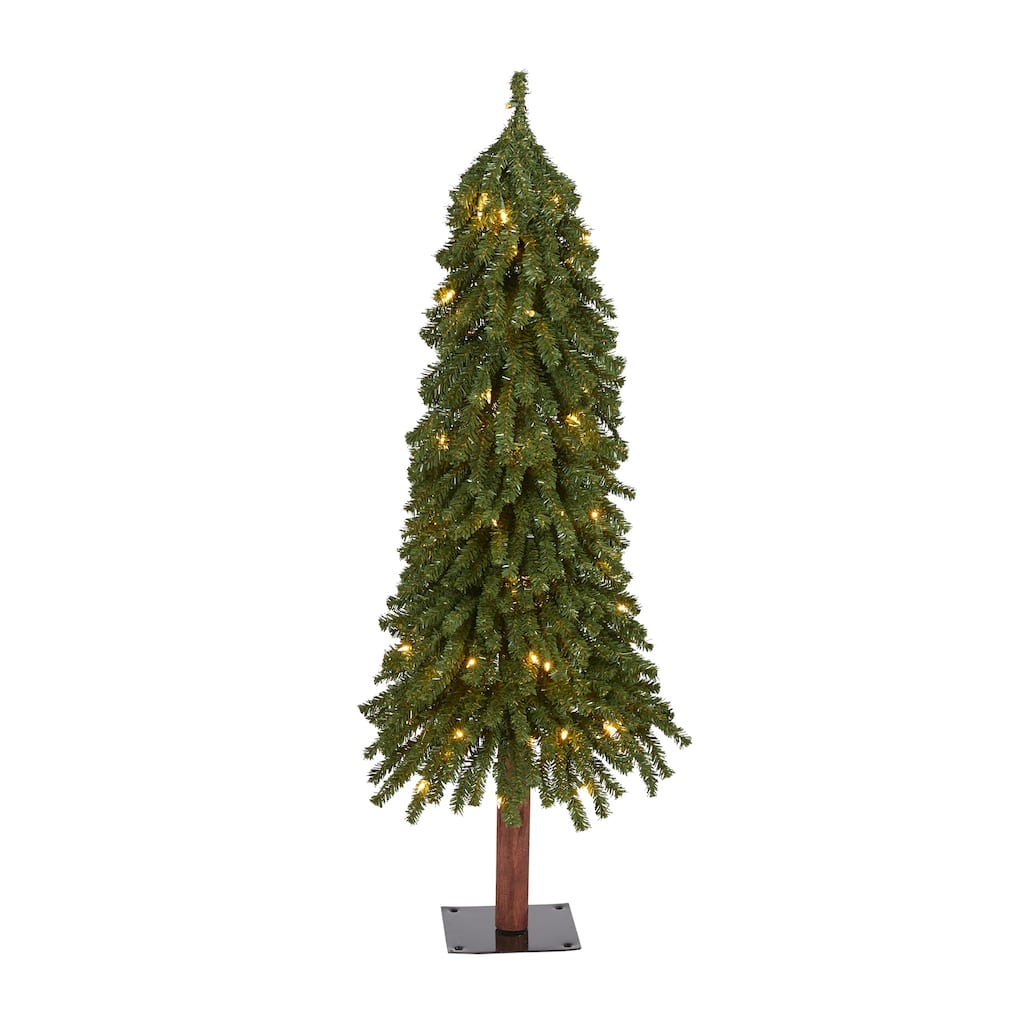 4' Grand Alpine Artificial Christmas Tree with 100 Clear Lights and 361 Bendable Branches on Natural Trunk