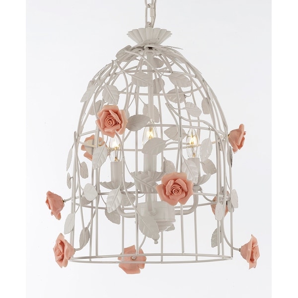 Wrought Iron Floral "Bird Cage" Flower Chandelier Lighting Pendant- Perfect for Kids' and Girls Bedrooms!
