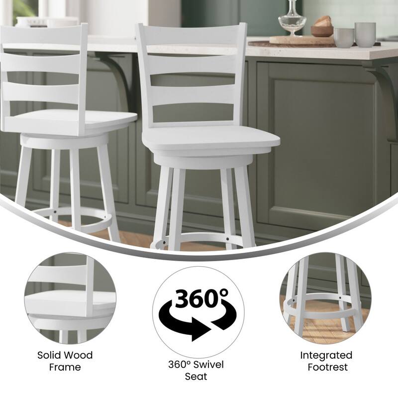 Ladderback Wooden Swivel Counter Stool with Footrest