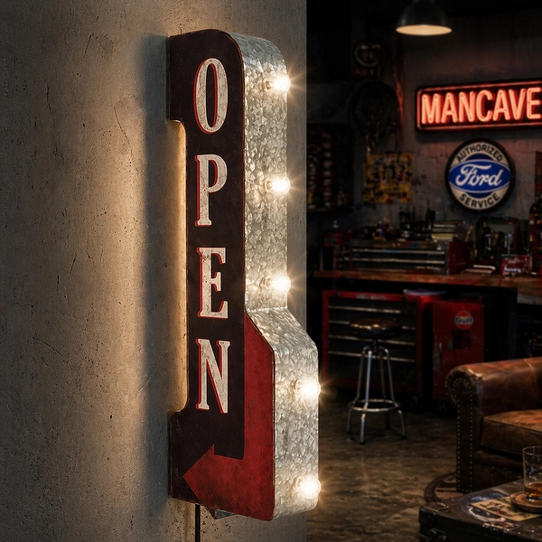 Galvanized Metal LED Marquee Sign, Industrial/Vintage - On Sale