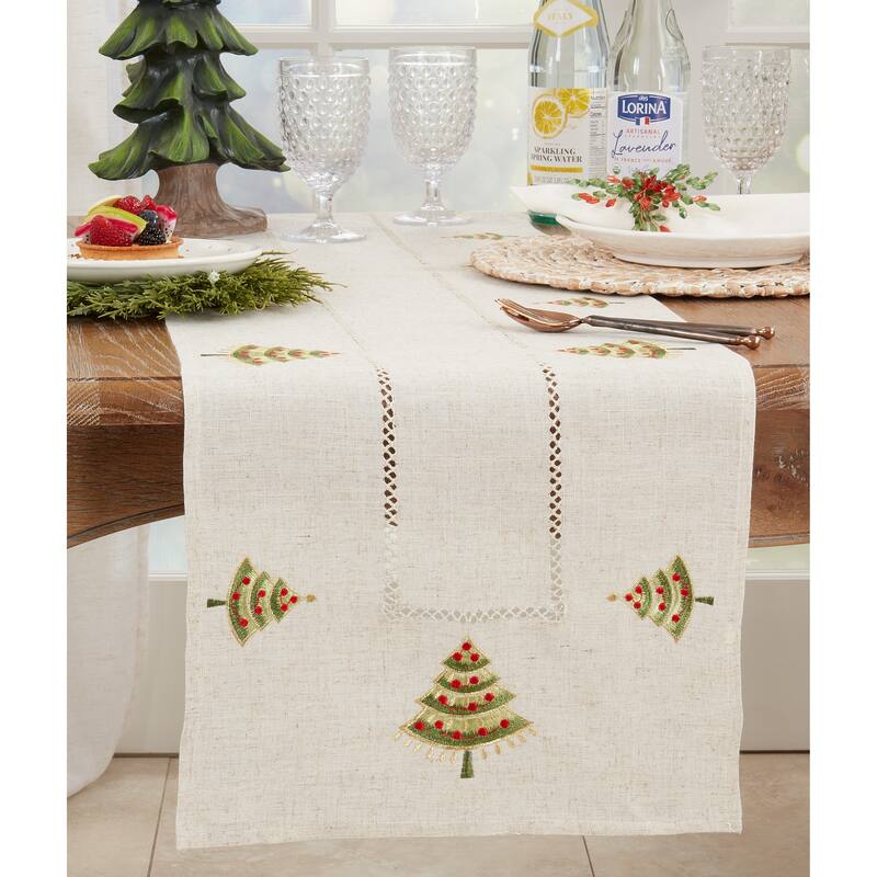 Embroidered Table Runner With Christmas Tree Design