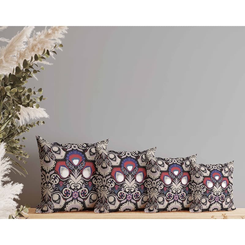 Whimsical Cat Eye Faux Suede Reversible Throw Pillow Black and Cream