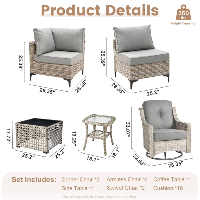 XIZZI 10-piece Outdoor Patio Furniture Sectional Sofa Set