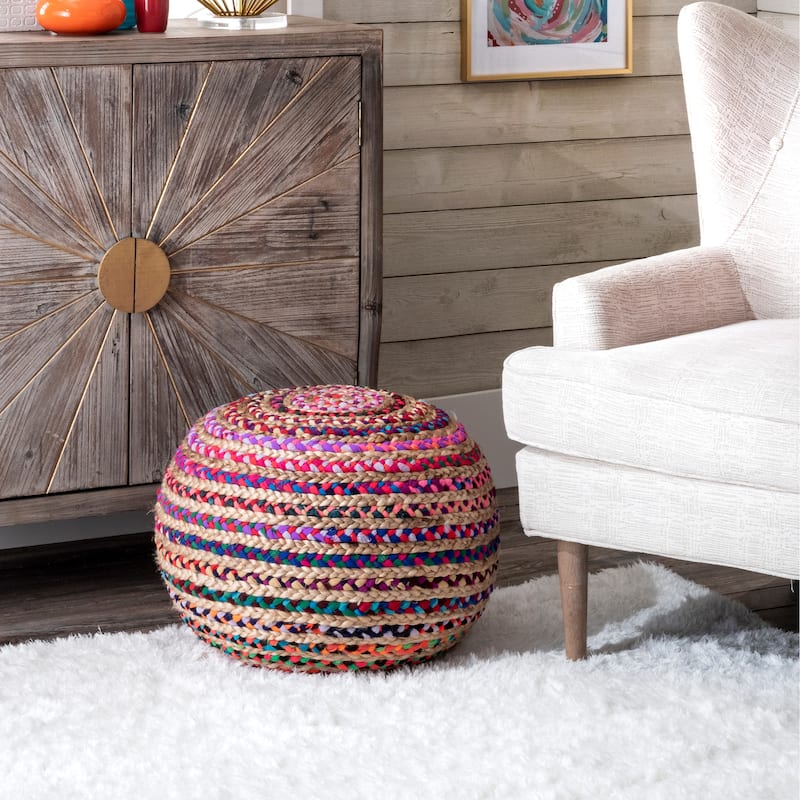 Nuloom Ling Round Knit Filled Ottoman Pouf