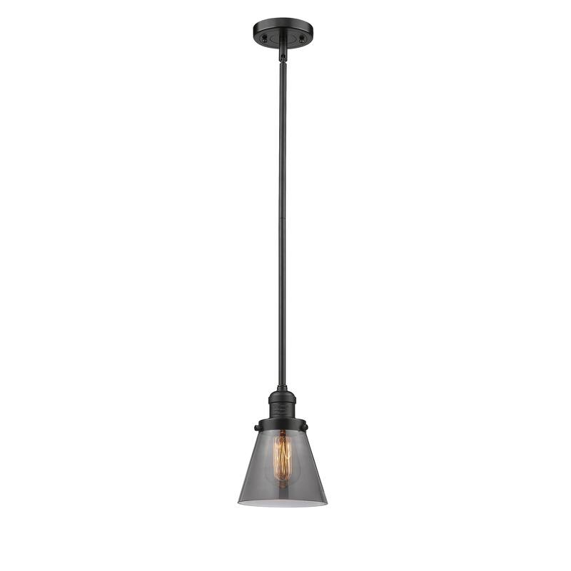 Innovations Lighting Franklin Restoration Cone - 1 Light 6" Stem Hung Mini Pendant - Oil Rubbed Bronze/Light Smoke