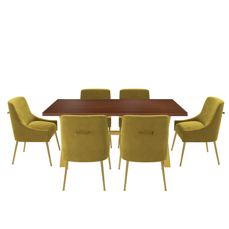 7-Piece Clihome Walut Wood Table with Velvet Chair Dining Chair